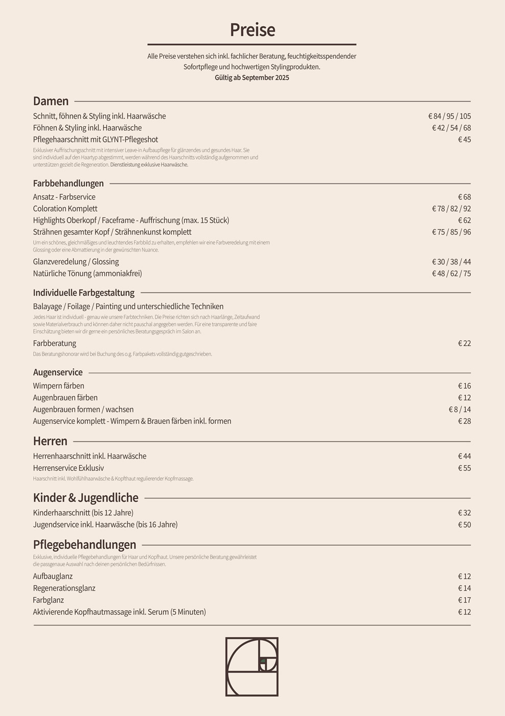 Bild der aktuellen Preisliste